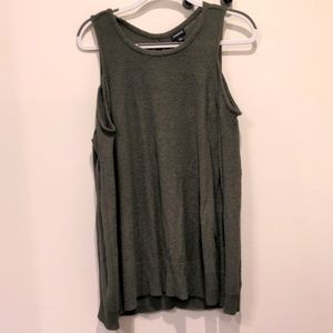 Torrid size 1 green cold shoulder sweater with a lace up back